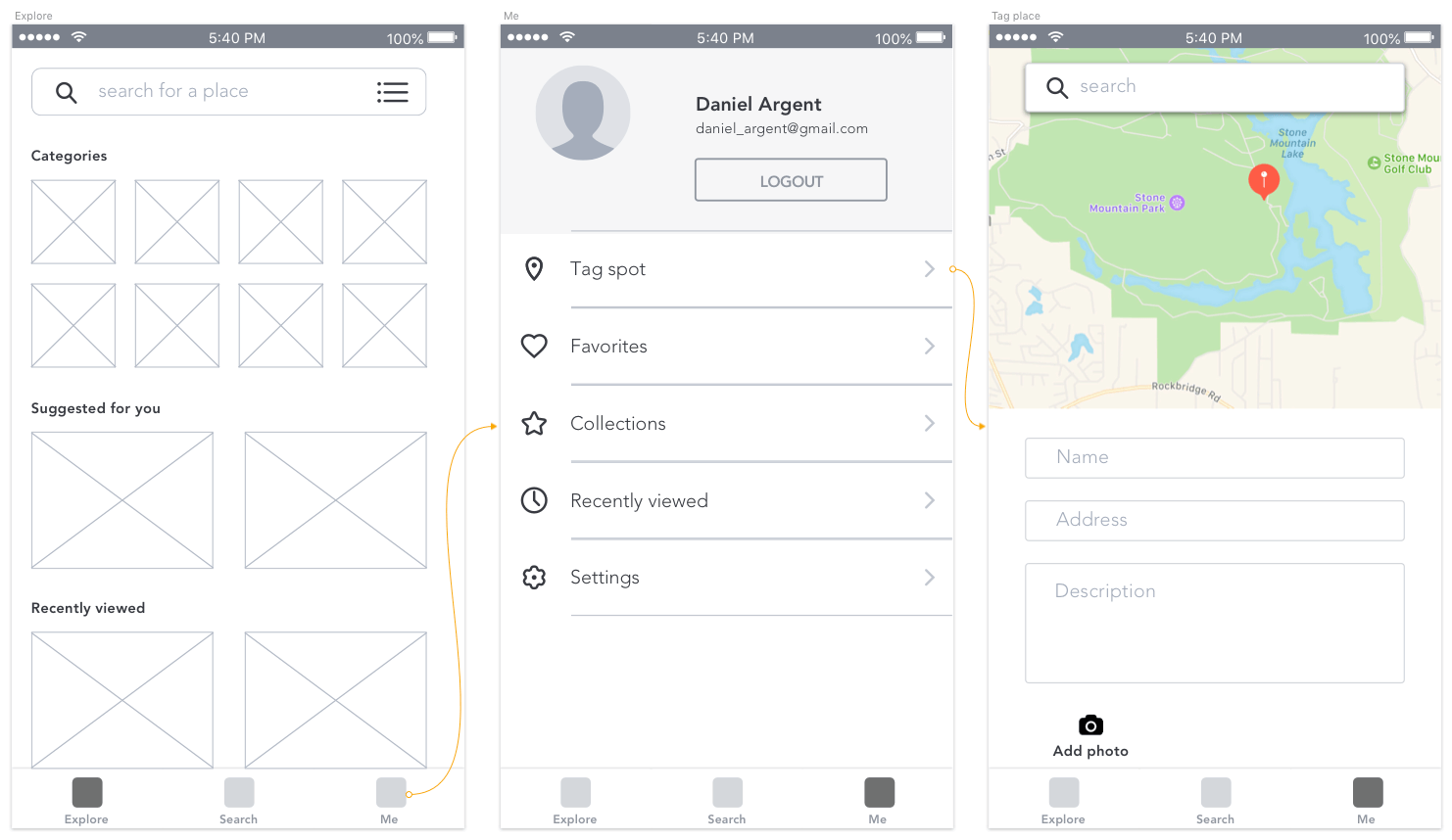wireframes for mobile app